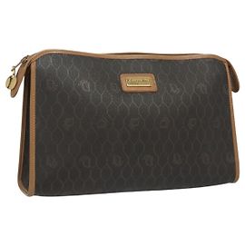 Christian Dior Honeycomb Canvas Clutch Bag PVC Black Auth BA2650 Black