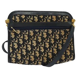 Borsa a spalla in tela Trotter Christian Dior blu navy oro Auth 125910 D'oro Blu navy