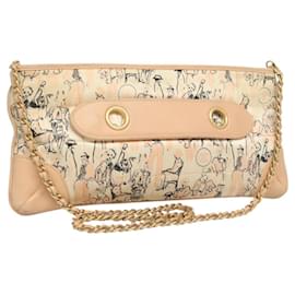 Chanel-CHANEL Accessory Pouch Silk Beige Gold CC Auth 125970-Beige,Golden