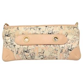 Chanel-CHANEL Accessory Pouch Silk Beige Gold CC Auth 125970-Beige,Golden