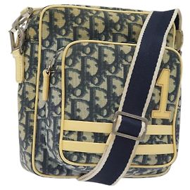 Borsa a spalla in tela Trotter Christian Dior blu navy oro Auth BD2276 D'oro Blu navy