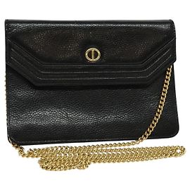 Borsa a spalla con catena Christian Dior in pelle nera e oro Auth BA2581 Nero D'oro