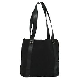 Bulgari BVLGARI Logo Mania Tote Bag Canvas Black Silver Auth BA2558 Black Silvery