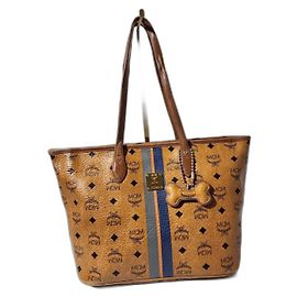 Bolsa tote listrada MCM Visetos em marrom cognac Marrom