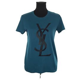 Camiseta de algodón azul Saint Laurent Azul