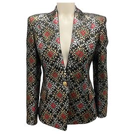 Blazer in jacquard metallico nero / rosso / argento / oro di Balmain Multicolore