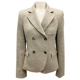 Loewe graue / beige melierte maßgeschneiderte doppelt-knopf Hahnentrittmuster Jacke Beige