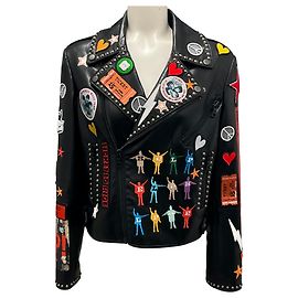 Alice + Olivia X The Beatles Giacca in pelle vegana nera multi Cody Nero