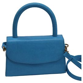 Bolsa Mini Lizard Embossada By Far em Couro Azul Claro Azul Azul claro
