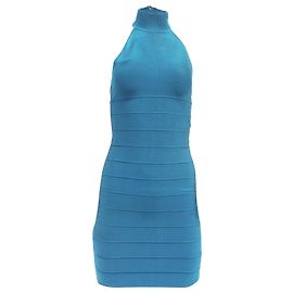 Vestido bandage halter Herve Leger em rayon teal Outro Verde