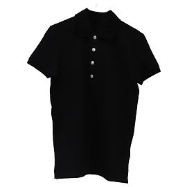 Balmain Monogramm-Muster Piqué Poloshirt aus schwarzer Baumwolle Schwarz