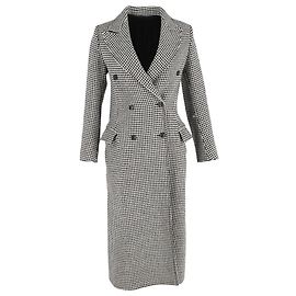 Joseph Double-Breasted Houndstooth Coat in Black and White Wool Other Python print