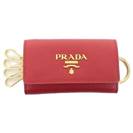 Prada Saffiano Key Case Red Metallic