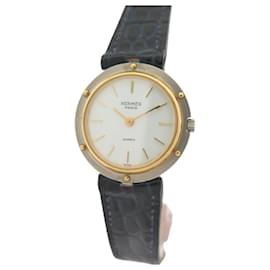Hermès-VINTAGE HERMES CLIPPER 26 MM WATCH IN 18K GOLD AND STEEL QUARTZ GOLD LADY WATCH-Golden