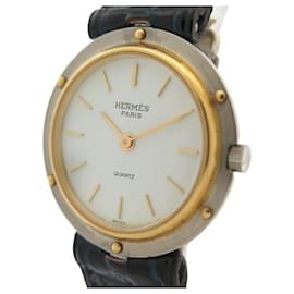 Hermès-VINTAGE HERMES CLIPPER 26 MM WATCH IN 18K GOLD AND STEEL QUARTZ GOLD LADY WATCH-Golden