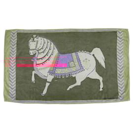 Hermès-HERMES HORSE BEACH TOWEL MULTICOLORED COTTON-Multiple colors