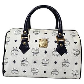 MCM Vintage Coated Canvas visetos Handle Bag Navy Blue/White White Navy blue