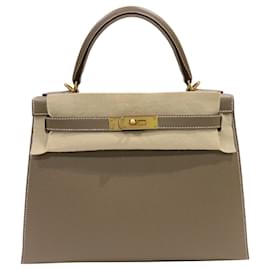 Hermès-Sac à épaule Hermes Kelly 28 en gris Etoupe-Taupe