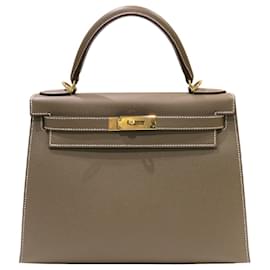 Hermès-Sac à épaule Hermes Kelly 28 en gris Etoupe-Taupe
