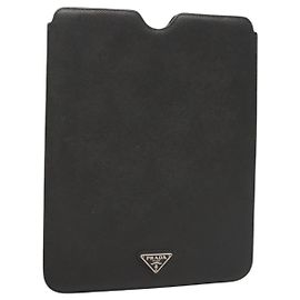 PRADA iPad Case Safiano leather Black Auth 121105 Black