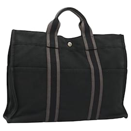 Hermès-HERMES Fourre Tout MM Sac à Main Toile Noir Auth 118630-Noir