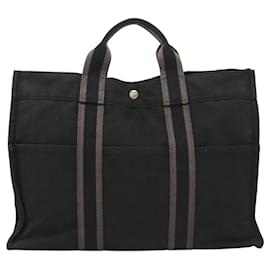Hermès-HERMES Fourre Tout MM Sac à Main Toile Noir Auth 118630-Noir