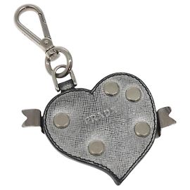 PRADA Charm Safiano leather Silver Auth ac3850 Silvery