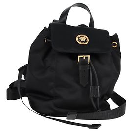 VERSACE Backpack Nylon Black Gold Auth 118730A Black Golden