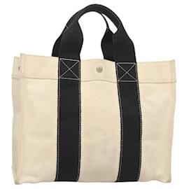 Hermès-HERMES Bora Bora MM Sac à main Toile Blanc Argent Auth fm4712-Argenté,Blanc