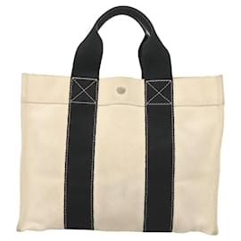 Hermès-HERMES Bora Bora MM Sac à main Toile Blanc Argent Auth fm4712-Argenté,Blanc