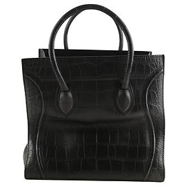 Céline Sac à main Phantom en cuir Noir