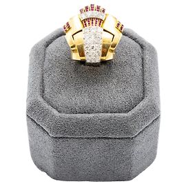 Autre Marque Anello cocktail retrò in oro 18K con diamanti e rubini Multicolore