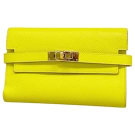 Hermès-Portefeuille Tri-fold Hermes en Citron-Doré