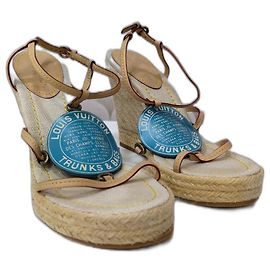Louis Vuitton Platform Wedge Sandals Beige Leather Beige