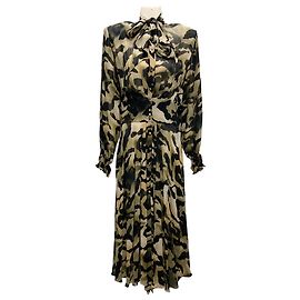 Alexandre Vauthier Tan / Black Tie-Neck Printed Chiffon Maxi Dress Multiple colors