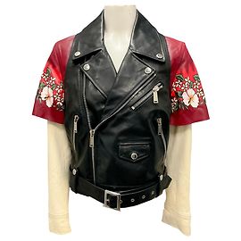 Dsquared2 Black / Ivory / Red 2018 Floral Leather Jacket Multiple colors