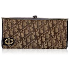 Dior-Christian Vintage Brown Logo Oblique Canvas Clutch Purse-Brown