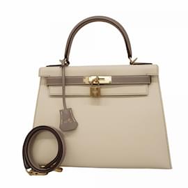 Hermès-Sac à main Hermes Kelly 28 en cuir Epsom-Taupe