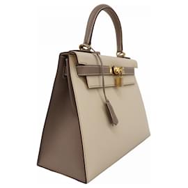 Hermès-Sac à main Hermes Kelly 28 en cuir Epsom-Taupe