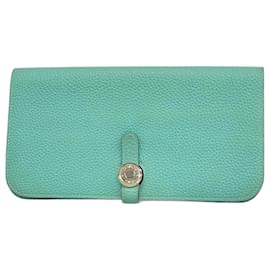 Hermès-Portefeuille Long Hermes en cuir Togo Bleu Atoll-Bleu