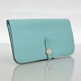 Hermès-Portefeuille Long Hermes en cuir Togo Bleu Atoll-Bleu
