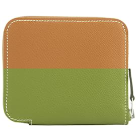 Hermès-Porte-monnaie compact en soie Azap d'Hermès-Marron