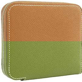 Hermès-Porte-monnaie compact en soie Azap d'Hermès-Marron