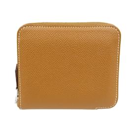 Hermès-Porte-monnaie compact en soie Epsom Azap d'Hermès-Doré