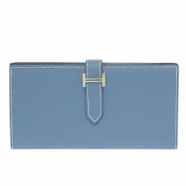 Hermès-Portefeuille Long Soufflet Bearn Hermes-Bleu