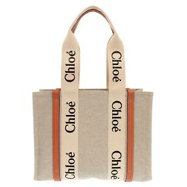 Chloé WOODY Borsa Tote Media Beige Arancione