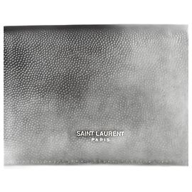 Monedero Saint Laurent en cuero negro Negro Plata