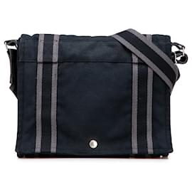 Hermès-Sac Fourre Tout Besace MM en toile noire Hermès-Noir