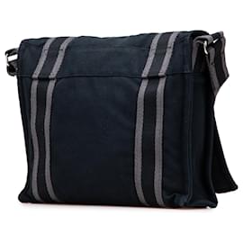 Hermès-Sac Fourre Tout Besace MM en toile noire Hermès-Noir