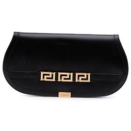 Versace Black Leather Greca Goddess Clutch Black